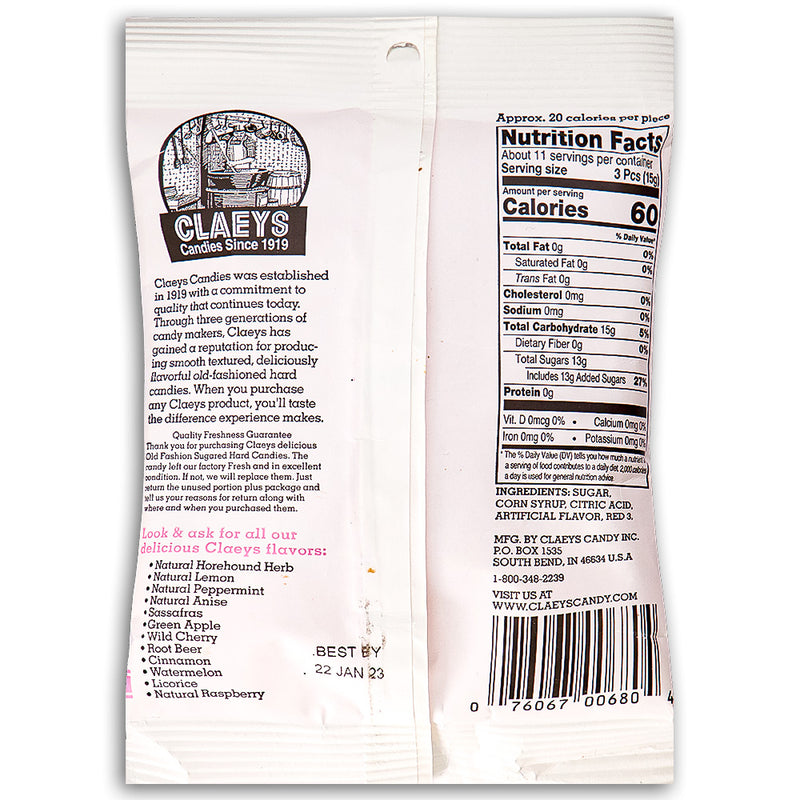 Claeys Watermelon Old Fashioned Hard Candies 170g back ingredients