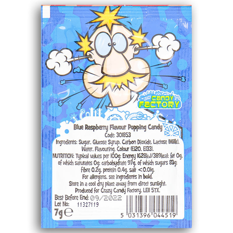 Crazy Candy Factory Popping Candy Blue Raspberry 7g Back Ingredients