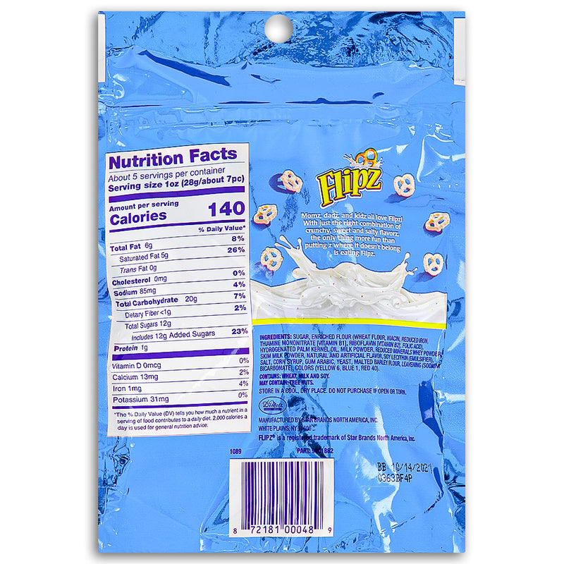 Flipz Birthday Cake 5oz Back Ingredients