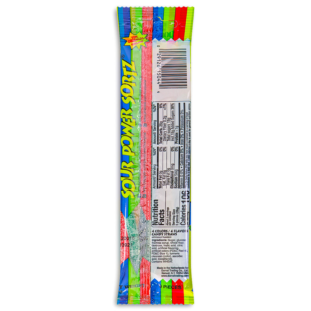 Sour Power Straws Sortz 4 Flavors  1.75oz Back