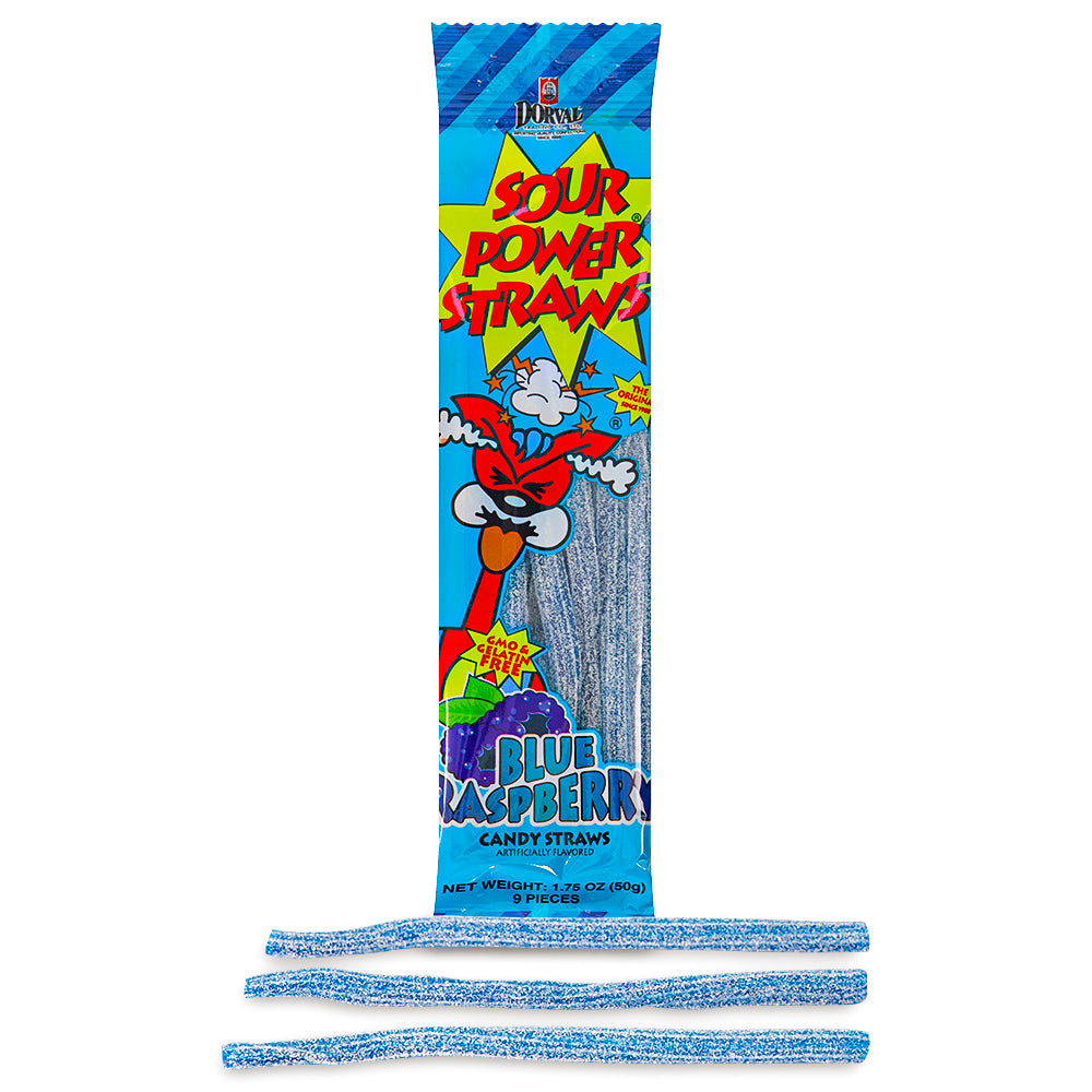 Sour Power Straws Blue Raspberry 1.75oz Sour Candy