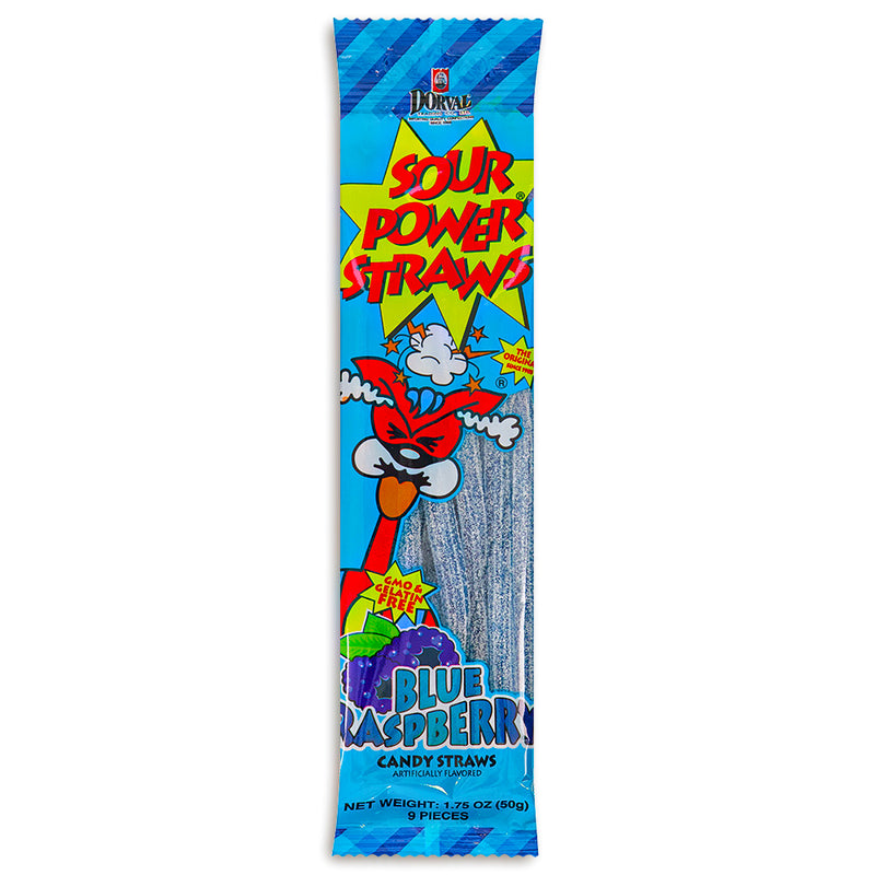 Sour Power Straws Blue Raspberry Sour Candy 1.75oz Front