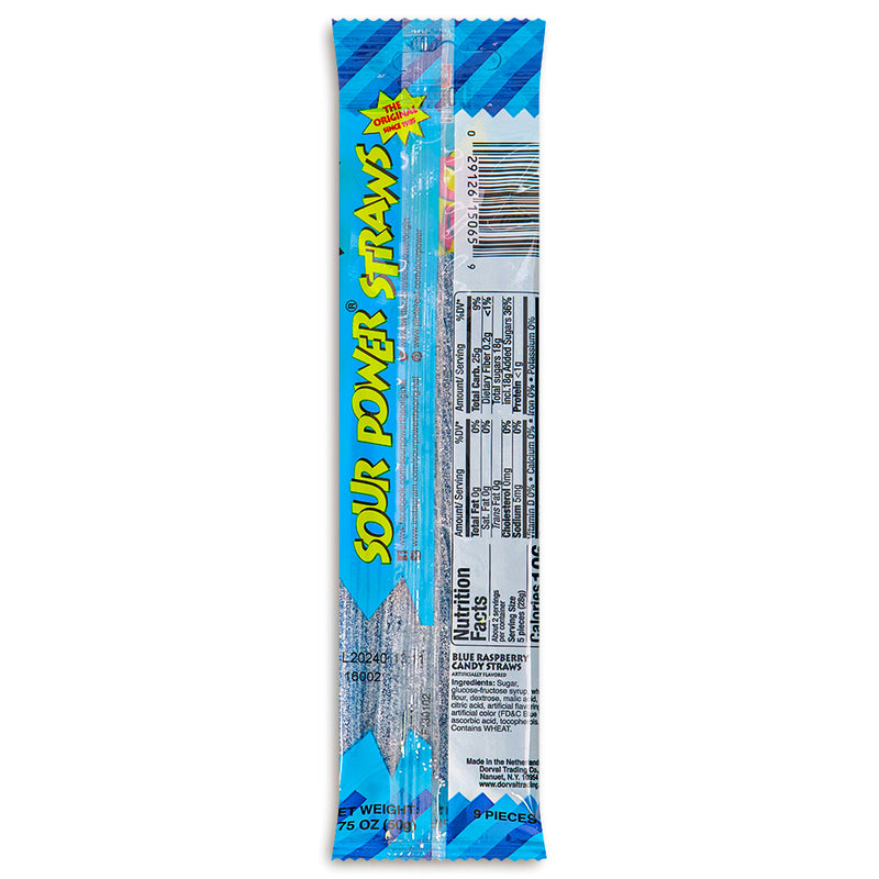 Sour Power Straws Blue Raspberry Sour Candy 1.75oz Back