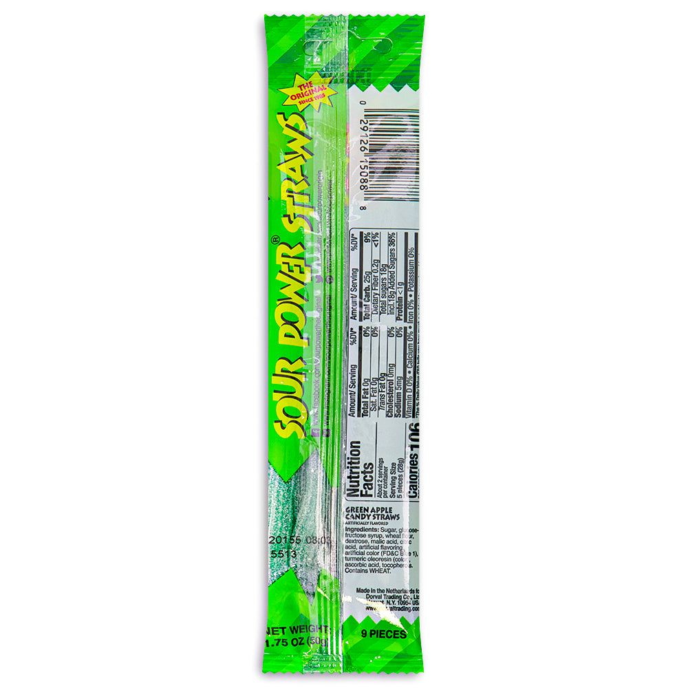 Sour Power Straws Green Apple 1.75oz Back