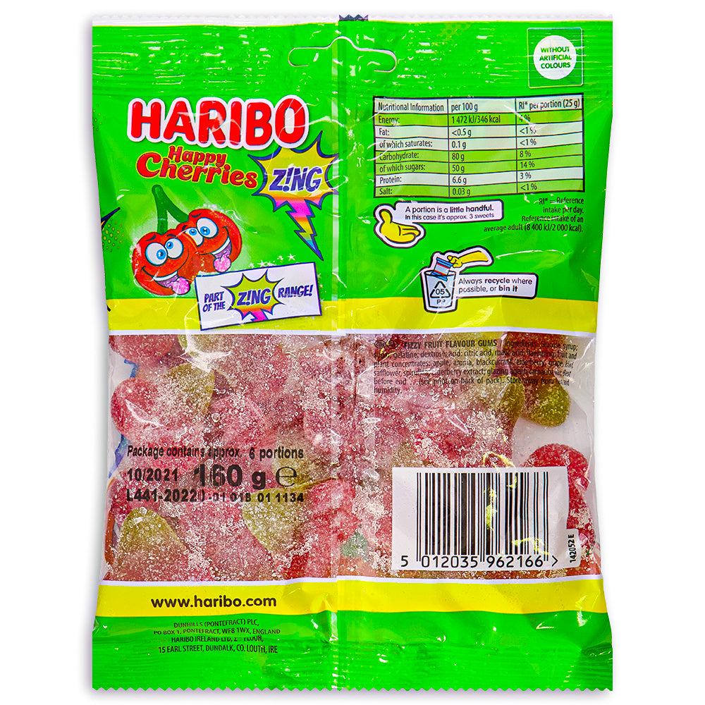 Haribo Happy Cherries Zing UK 160g Back