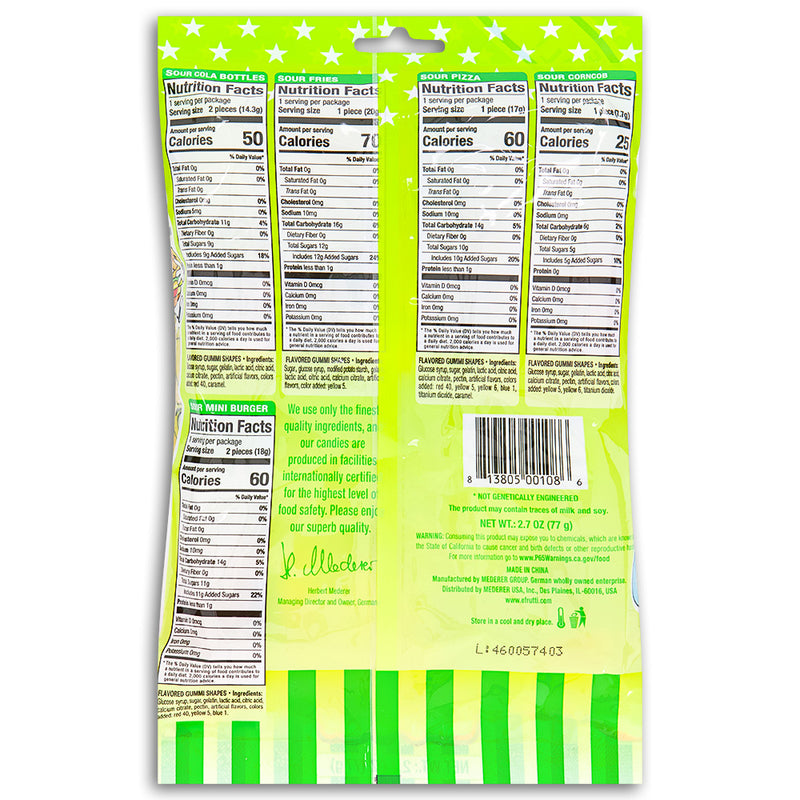 eFrutti Sour Lunch Bag 77g Back Ingredients