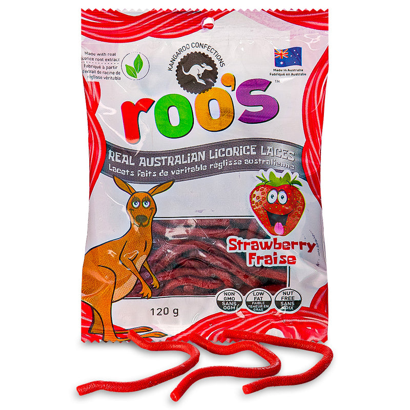 Roo's Australian Licorice Laces Strawberry 120g