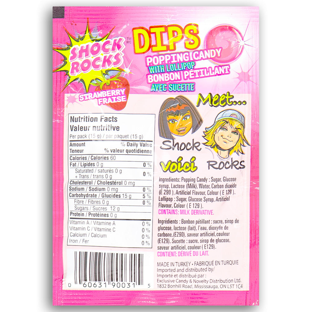 Shock Rocks Strawberry Dips Popping Candy with Lollipop - 15 g Ingredients