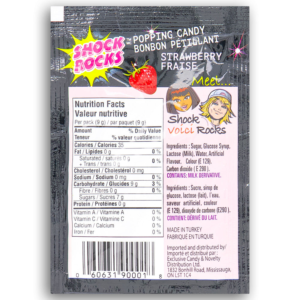 Shock Rocks Popping Candy Strawberry 9g Back Ingredients