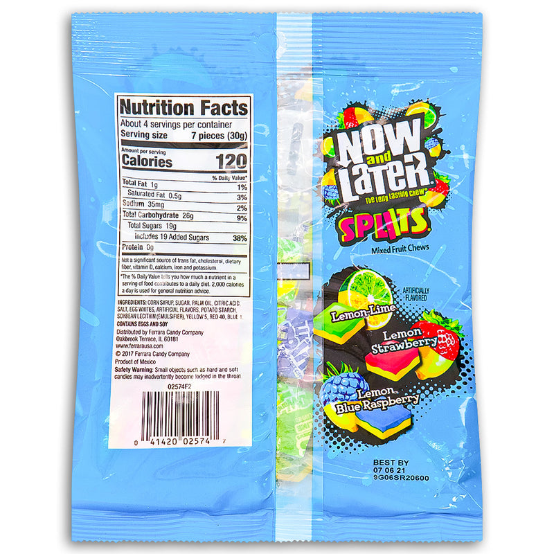 Now and Later Splits Fruit Chews 113 g Back Ingredients