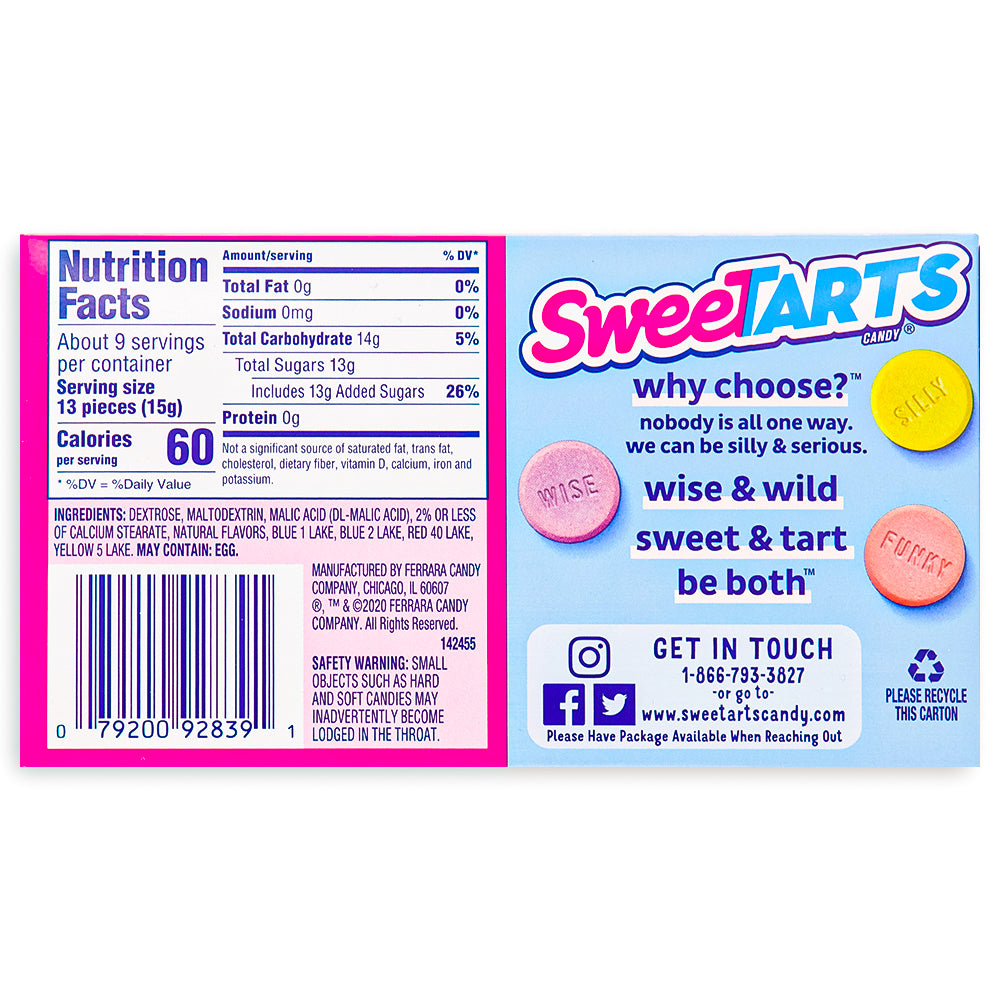 Sweetarts Candy Theatre Pack 5oz Back Ingredients