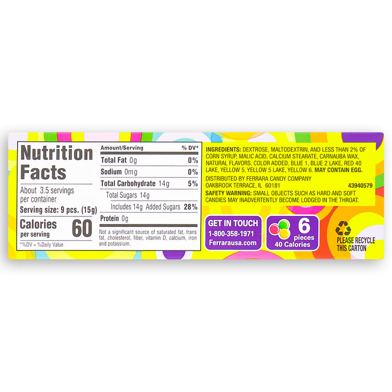 Gobstopper -Jawbreaker Candy 1.77oz Back Ingredients