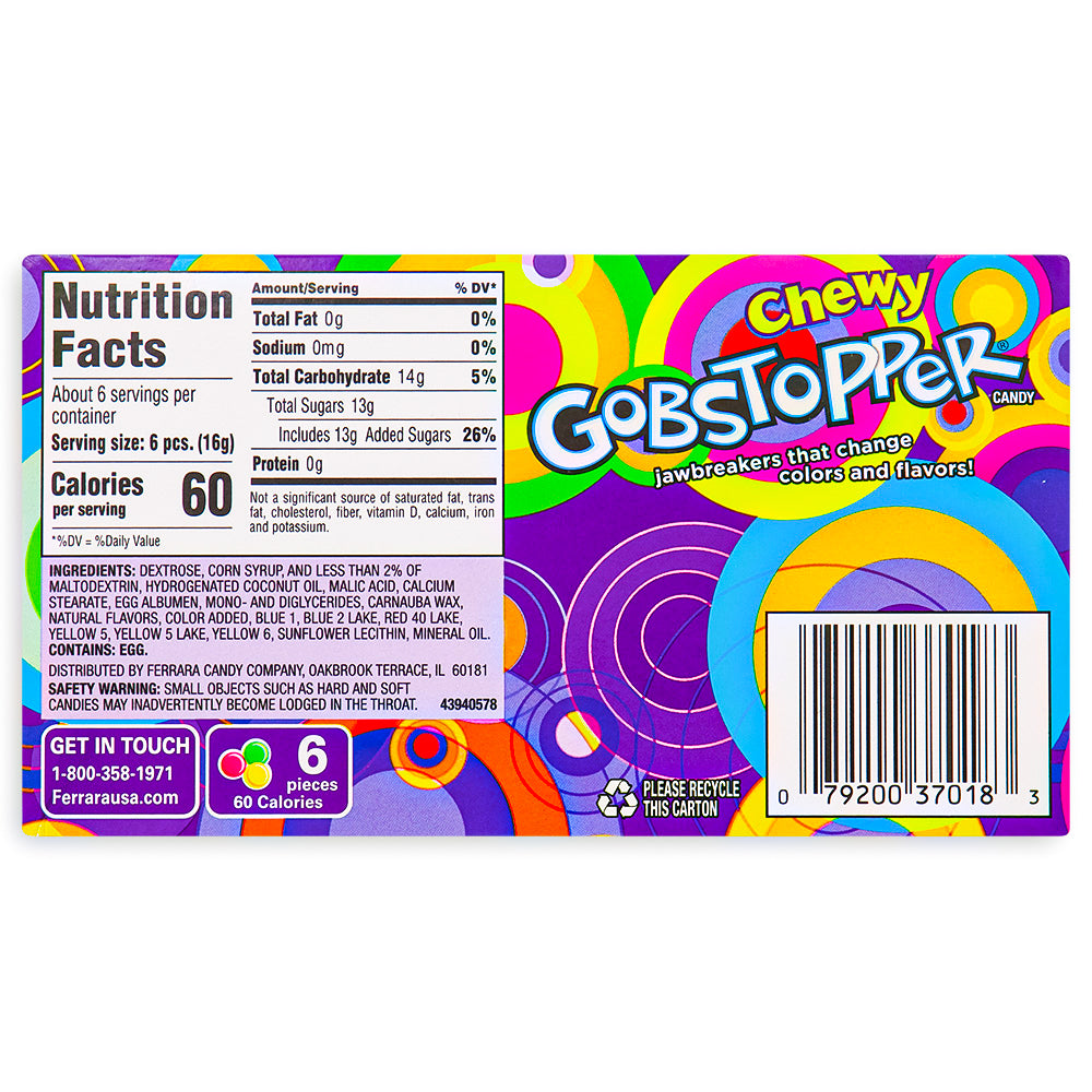 Chewy Gobstopper Candy Theater Pack 3.75oz Back Wonka Candy