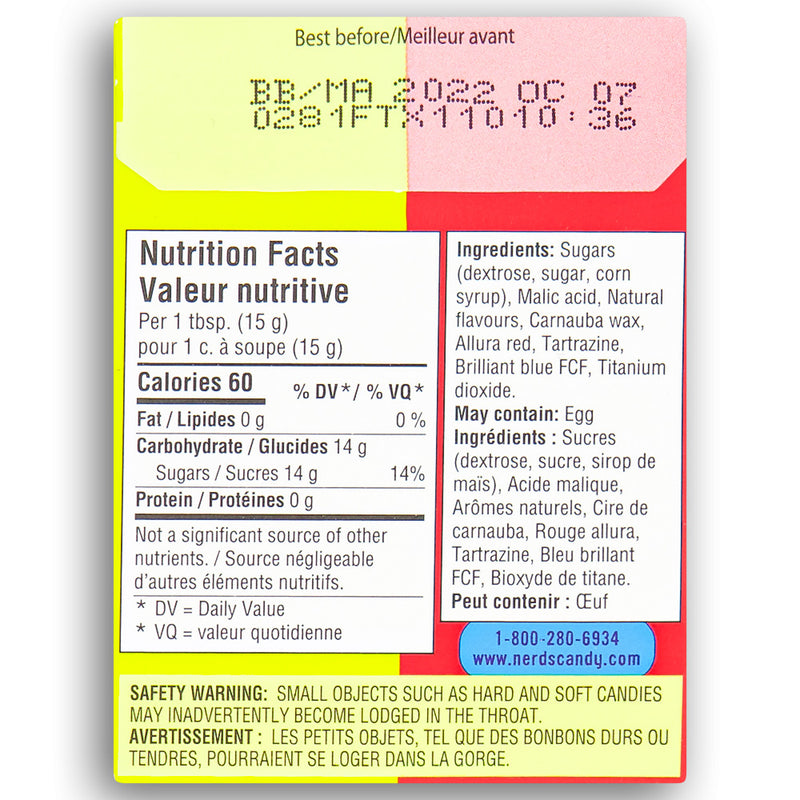 Nerds Candy Double Dipped Watermelon Apple & Cherry Lemonade 47g Back Ingredients
