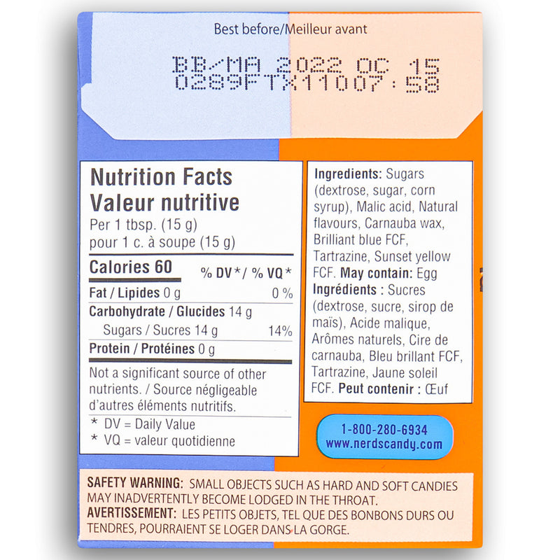 Nerds Candy Peach & Wild Berry 46g Back Ingredients