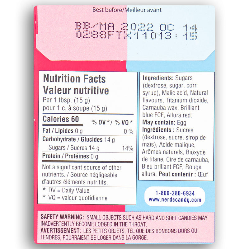 Nerds Candy Surf & Turf Raspberry/ Tropical Punch 47g Back Ingredients