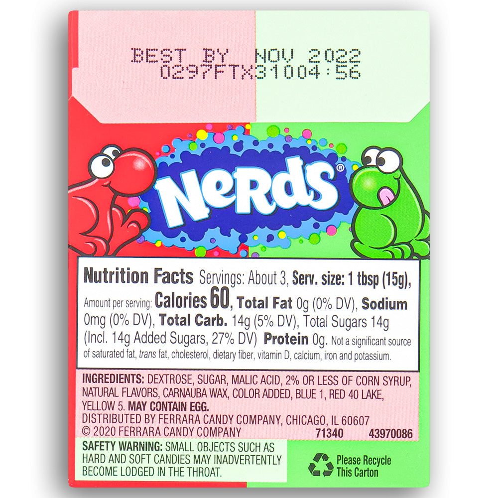 Nerds Candy Watermelon & Cherry 1.65 oz Back Ingredients