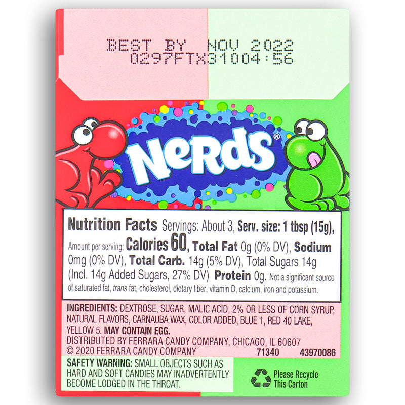Nerds Candy Watermelon & Cherry 1.65 oz Back Ingredients