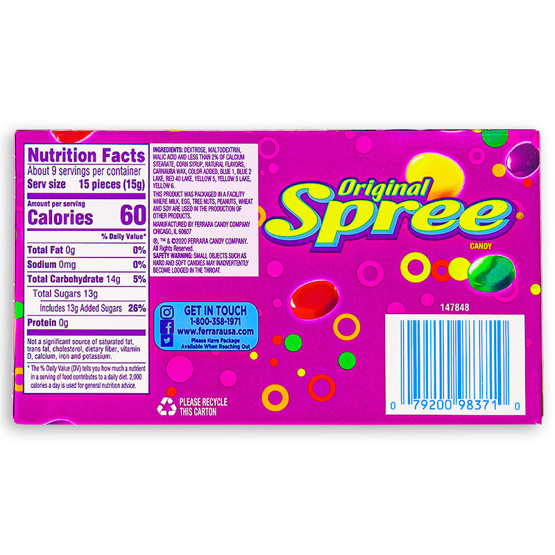 Original Spree Candy Theater Pack 5oz Back