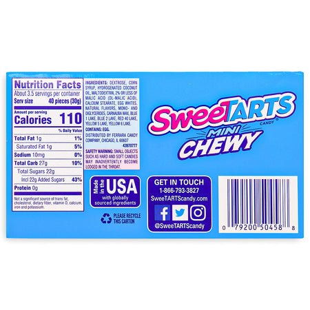 Sweetarts Mini Chewy Theater Pack 3.75oz Back