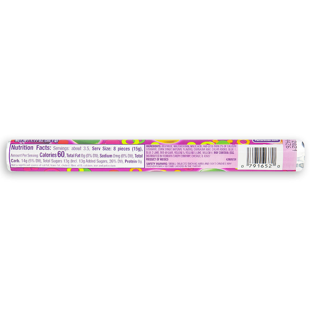 Original Spree Candy Rolls 1.77 oz Back Ingredients