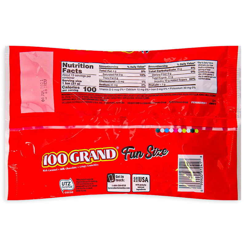 Halloween 100 Grand Bar Fun Size 10oz Back
