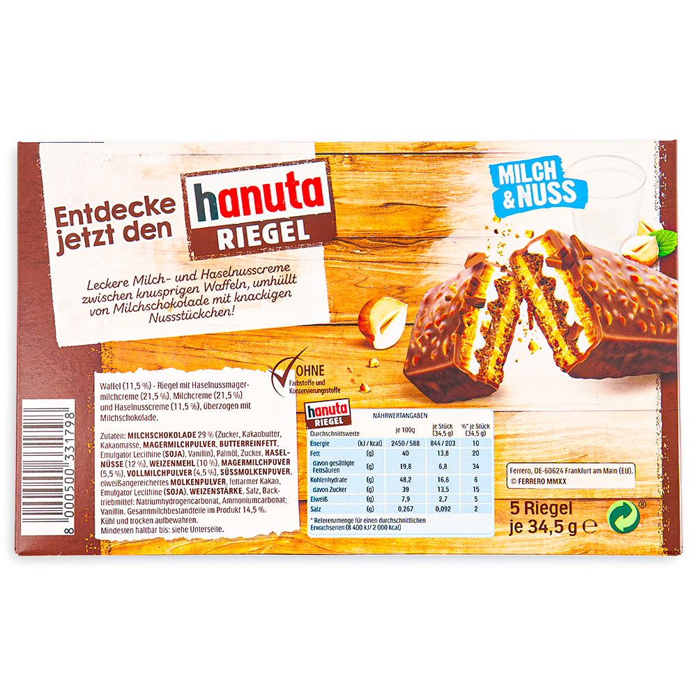 Ferrero | Hanuta Milch and Nuss Riegel 5 Pack | Candy Funhouse – Candy ...