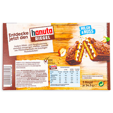 Hanuta Milch and Nuss Riegel 5 Pack 172.5g Back