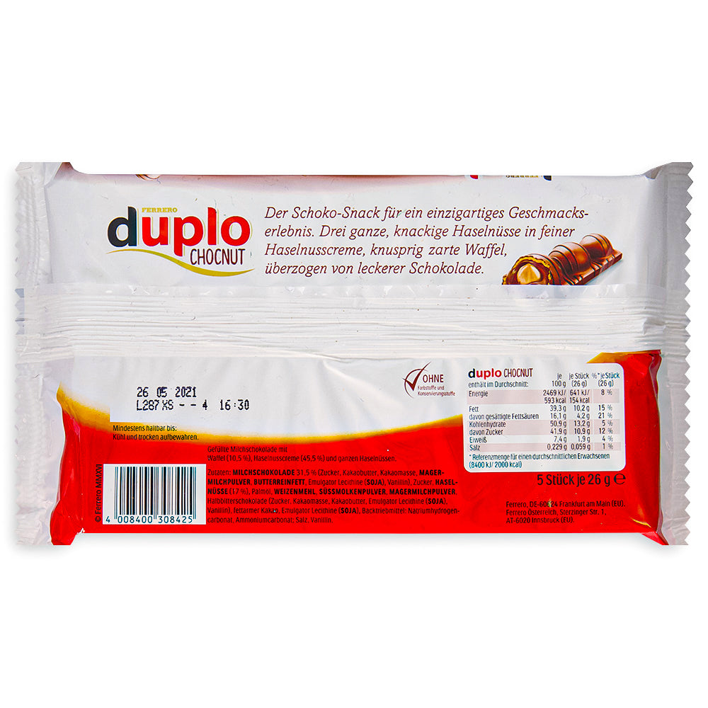 Ferrero Duplo Chocnut 5 Pack 130g Back