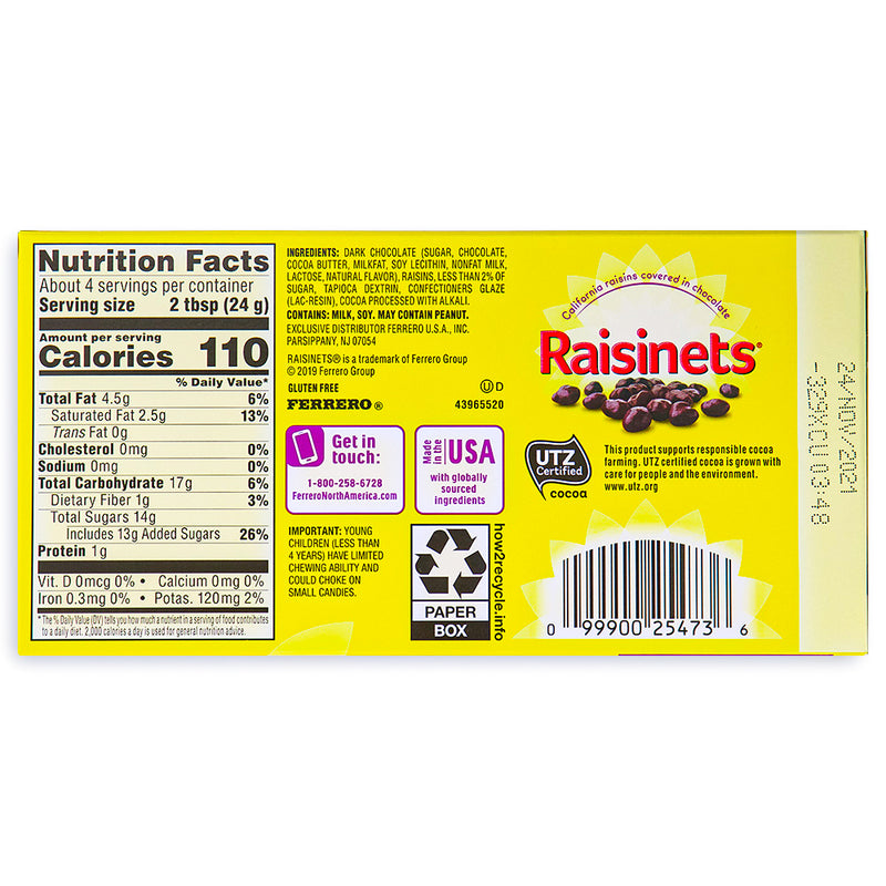 Raisinets Dark Chocolate Theater Pack Back