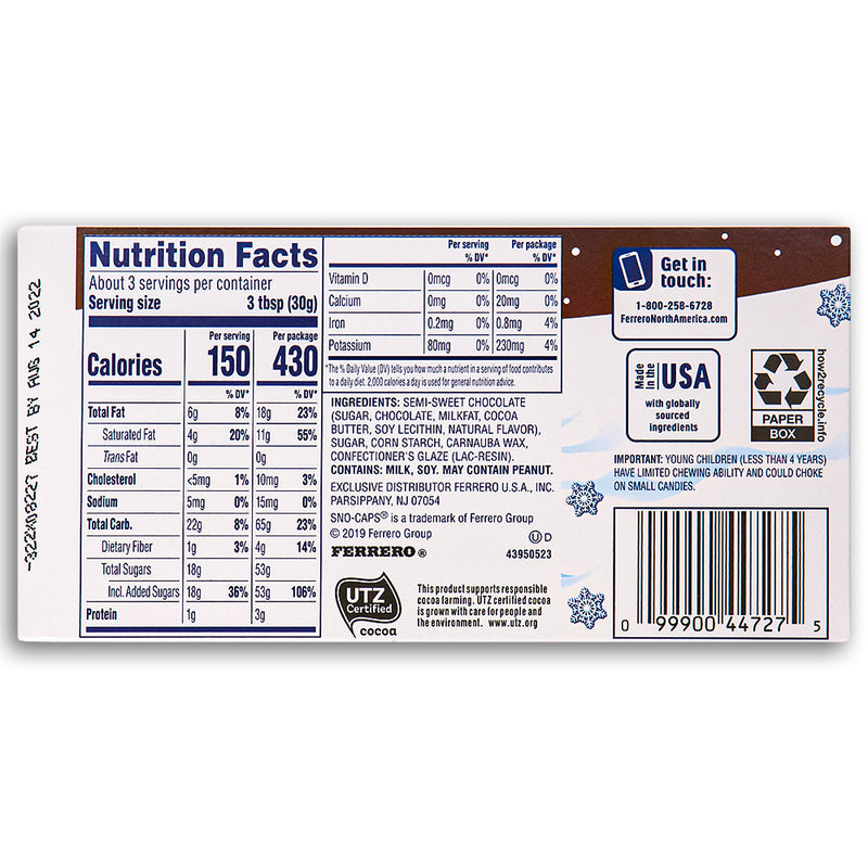 Sno Caps Chocolate NonPareils Theatre Pack Back