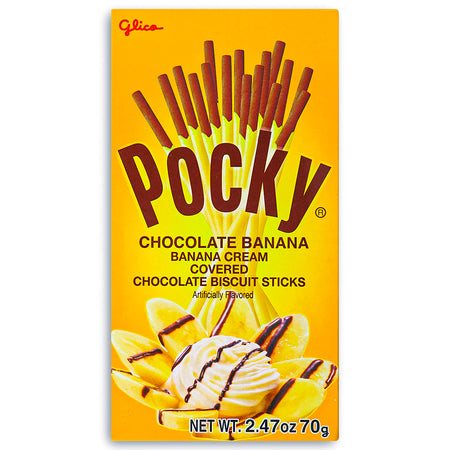 Glico Pocky Cream Coated Biscuit Sticks Chocolate Banana 2.47oz Front
