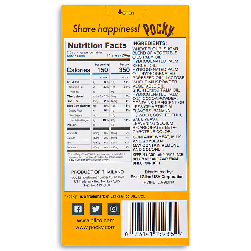 Glico Pocky Cream Coated Biscuit Sticks Chocolate Banana 2.47oz Back