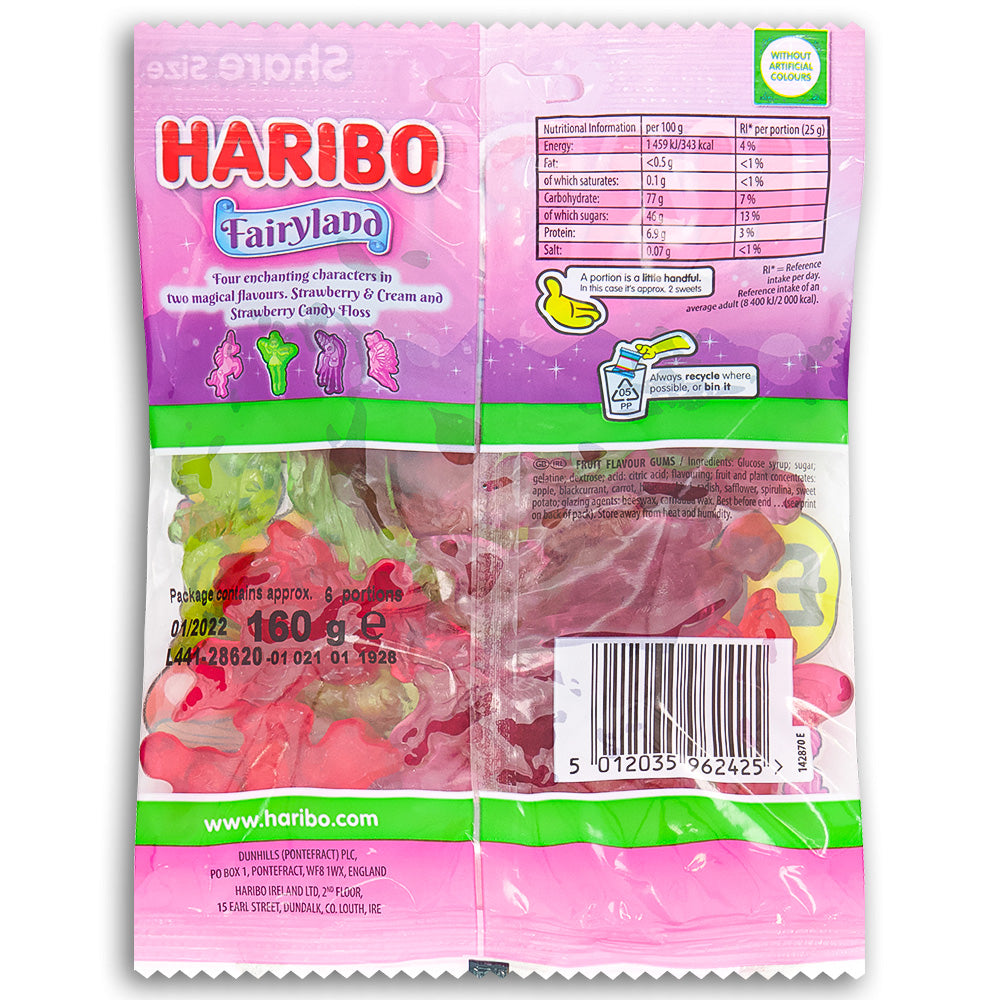 Haribo Fairyland UK 160g Back Ingredients