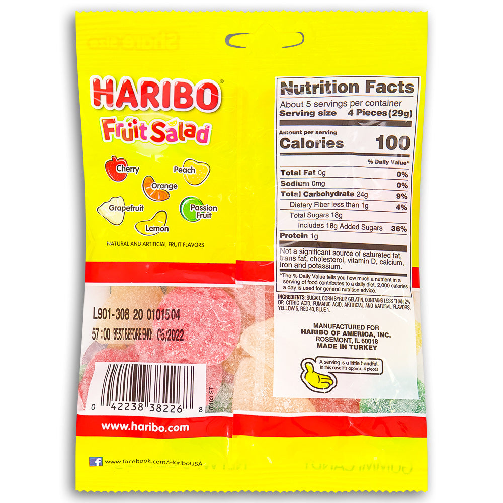 Haribo Fruit Salad Gummy Candy 142g Back Ingredients