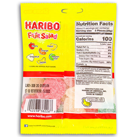 Haribo Fruit Salad Gummy Candy 142g Back Ingredients