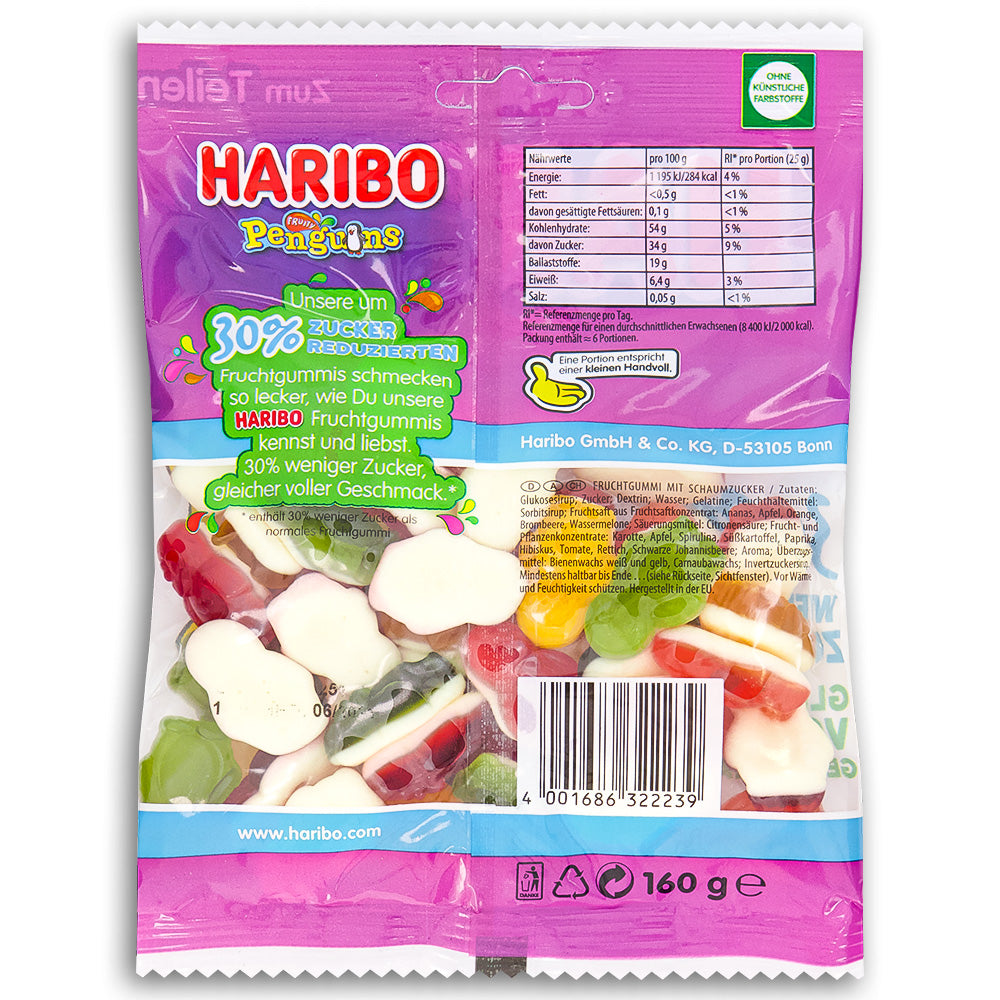 Haribo Fruity Penguins Gummy Candy 160 g Back Ingredients