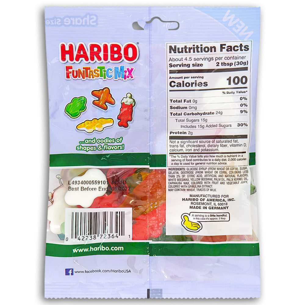 Haribo Funtastic Mix  Gummy Candy 142g Back Ingredients