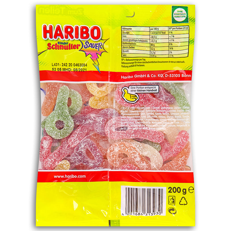 Haribo Sauer Kinder Schnuller Gummy 200 g Back Ingredients