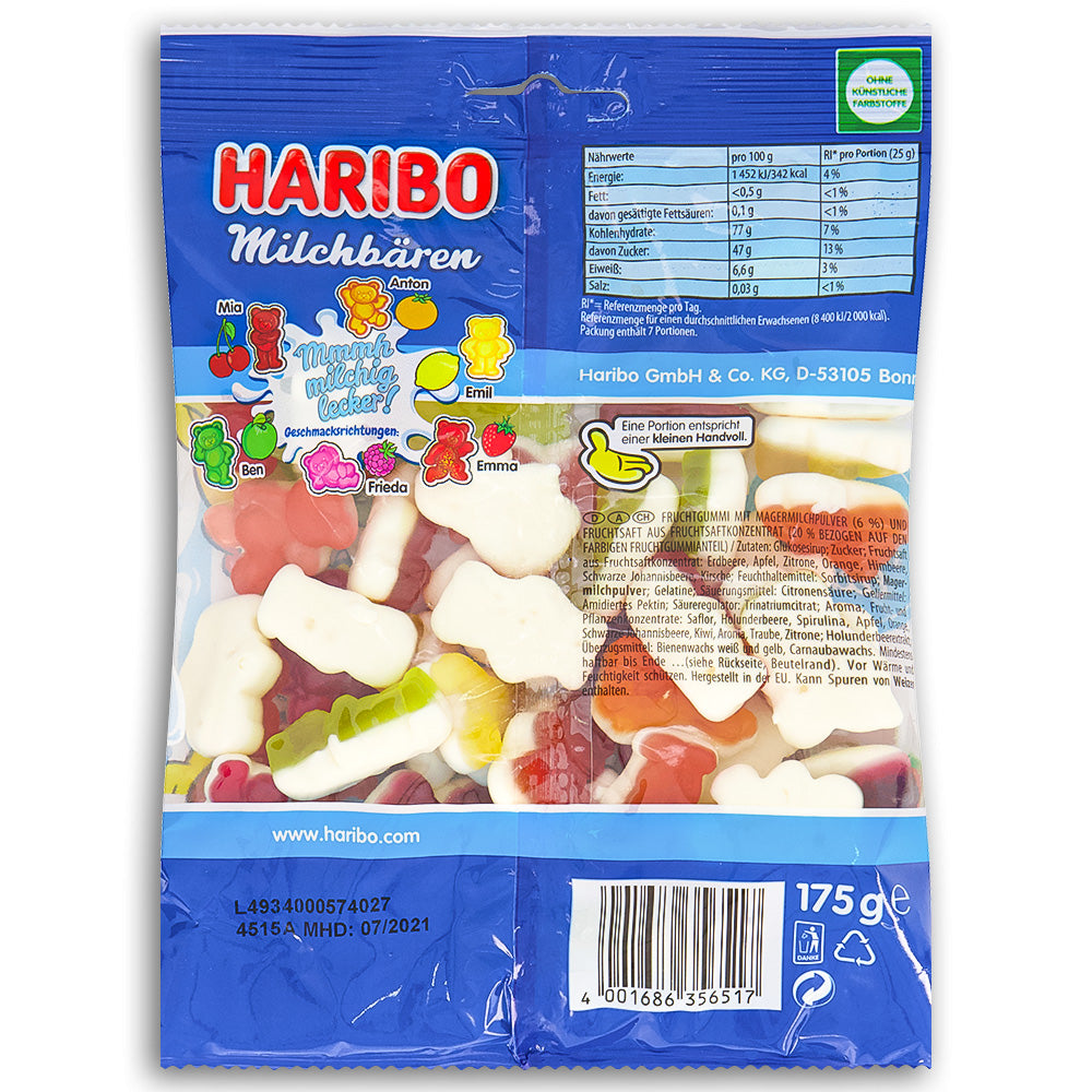 Haribo Milchbaren (Milk Bears) 175g Back ingredients