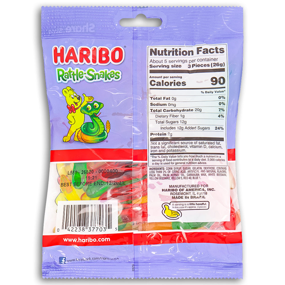 Haribo Rattle-Snakes 5oz Back Ingredients