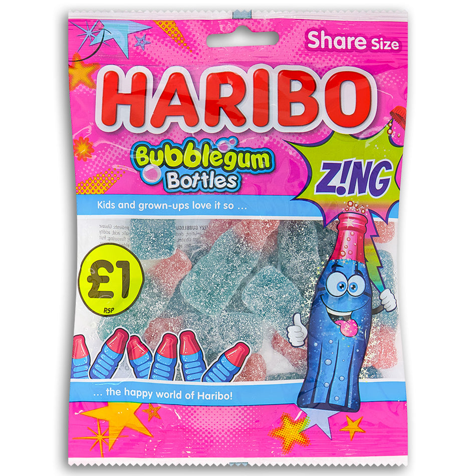 Haribo Fizzy Bubblegum Bottles UK 160g Front