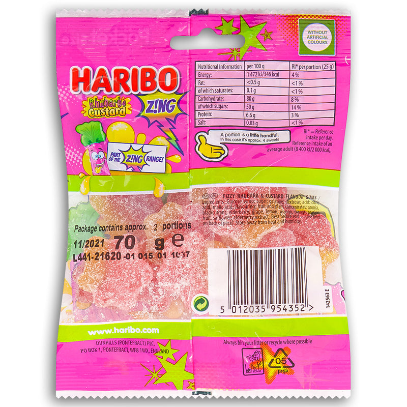 Haribo Rhubarb & Custard 70g Back Ingredients
