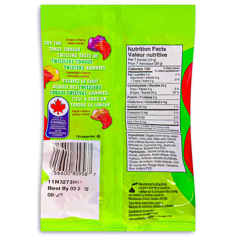 Twizzlers Gummies Tangy Tongue Twisters 182g Back