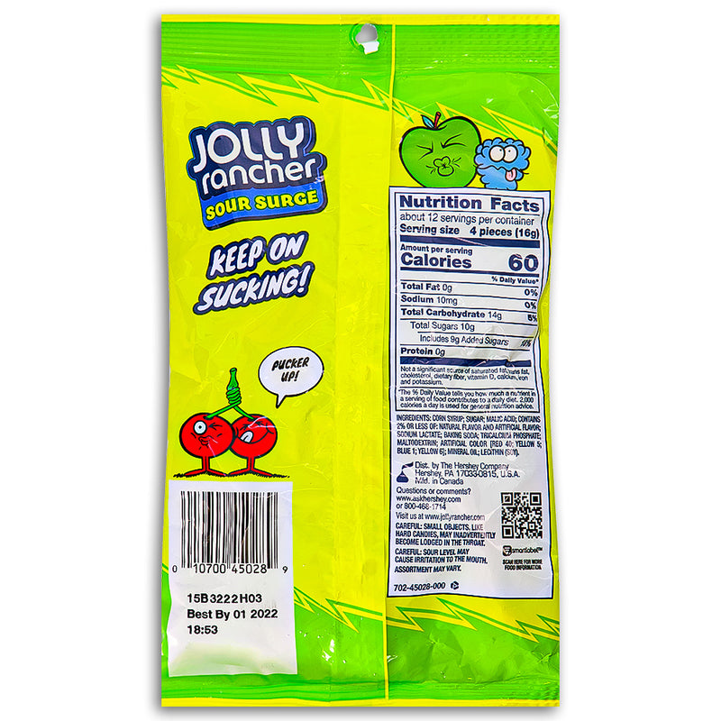 Jolly Rancher Sour Surge Candy 6.5oz Back Ingredients