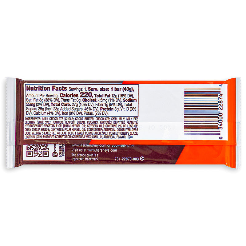 Hershey's Milk Chocolate & Reese's Pieces Candy Bars 43g Back