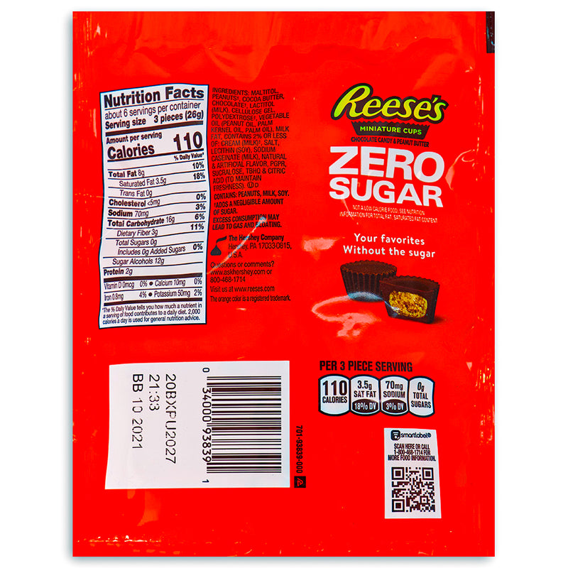 Reese's Zero Sugar Miniature Cups 5.1oz Back