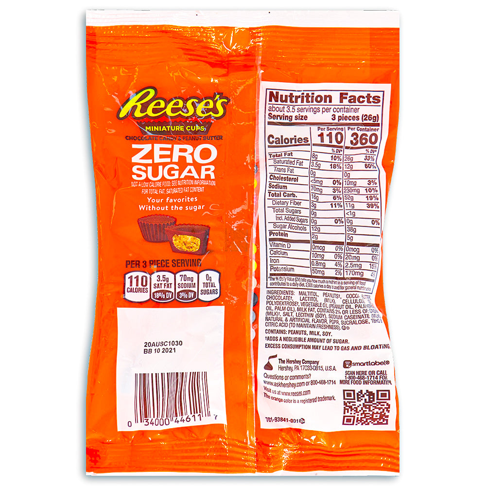Reese's Sugar Free Peanut Butter Cups Miniatures Peg Bag 3oz Back