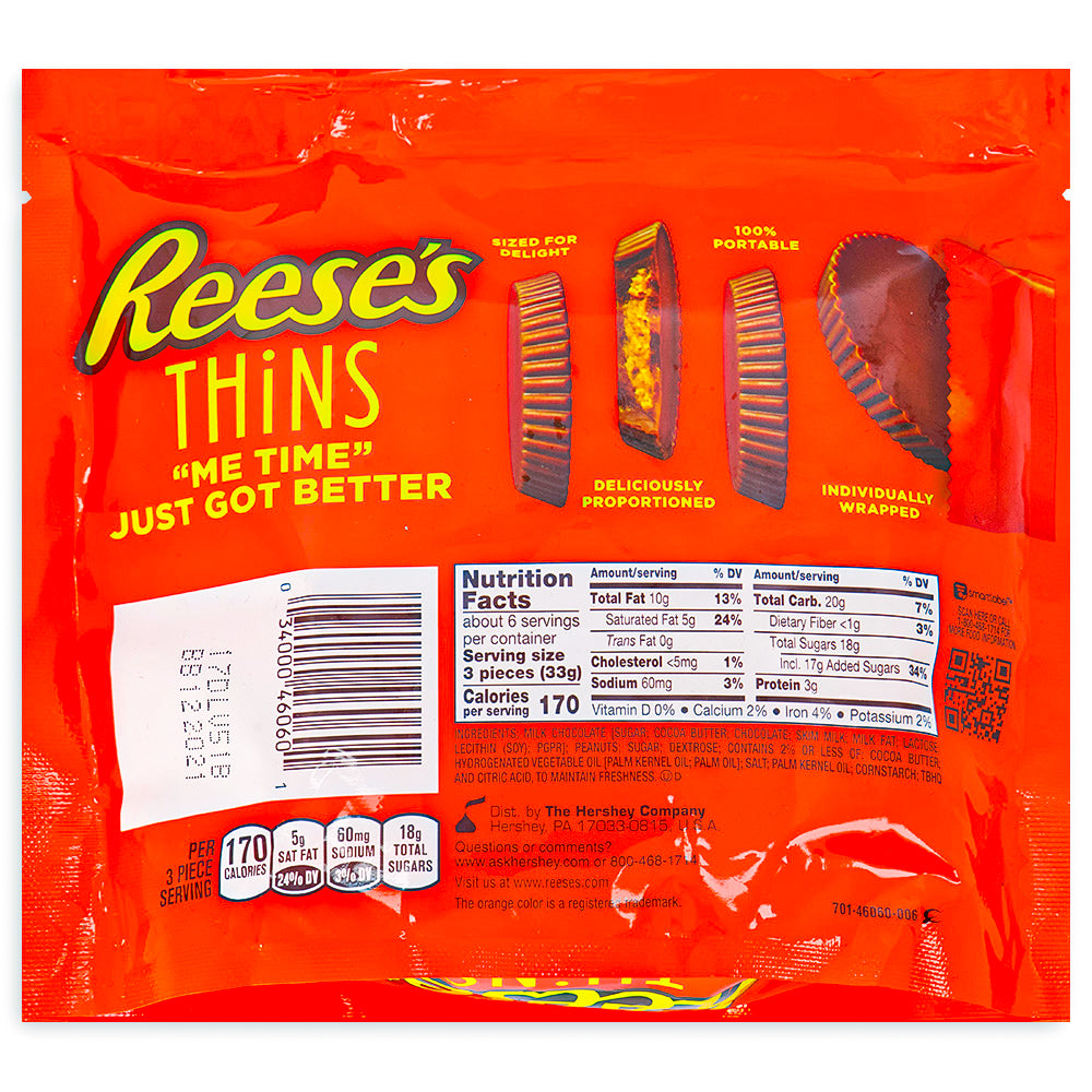 Reese's Thins Milk Chocolate Peanut Butter Cups 7.37oz Back