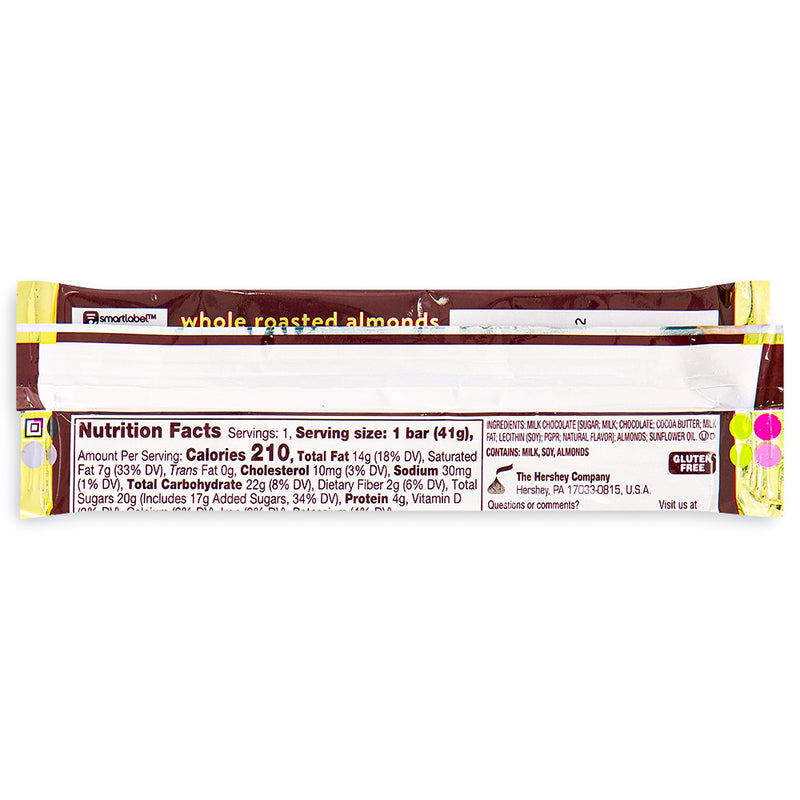 Hershey's Milk Chocolate Bar with Almonds 1.45oz Back